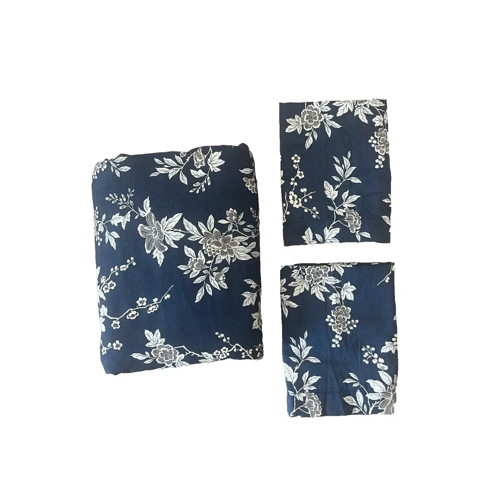 Ralph Lauren Deauville Blossom Navy Sateen QUEEN Duvet Cover & 2 Stnd Shams READ